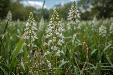 Obraz premium Phyllanthus urinaria L plant with a soft, natural backdrop featuring flowers and leaves