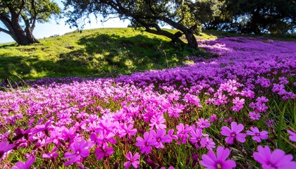 Naklejka premium Pink flowers carpet a hillside