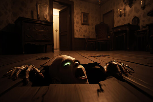 Horrific Figure Emerging From Floor in Spooky Abandoned Room