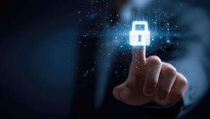 A hand with a glowing padlock icon