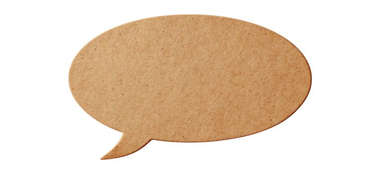 Beige, textured speech bubble graphic