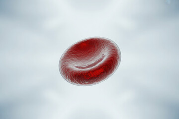 Close up microscopic view of a single red blood cell with a biconcave disc shape