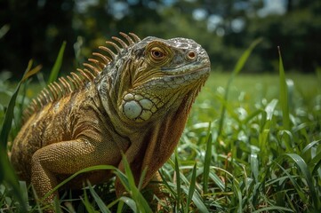 Fototapeta premium Close-up of a Vibrant Green Iguana