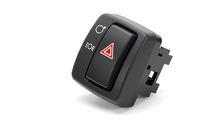 Automotive Hazard Warning Switch: Close-up of Black Emergency Button with Red Triangle Symbol