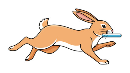 Playful Hare on a Mission: A spirited hare, with its long ears and agile form, dashes across the scene, holding a slender object in its mouth, showcasing speed, charm, and energetic movement. 