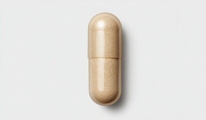 Light beige capsule, top view.  Empty, oblong, smooth,  and glossy