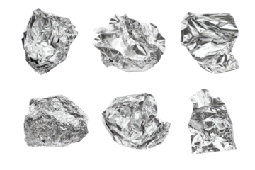 Crumpled sheets of metallic foil arranged in a grid pattern