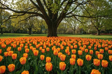 Springtime Park Featuring Tree Surrounded