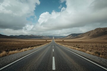 Fototapeta premium Asphalt pathway stretching beneath an overcast sky in a secluded area