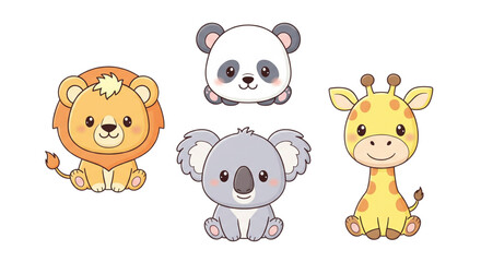 Obraz premium Adorable Kawaii Baby Animal Characters Collection Lion Panda Koala Giraffe Cute Cartoon Vector Art for Kids and Nursery Room Decor
