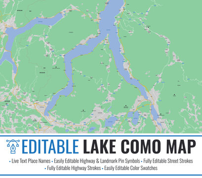 Editable Lake Como, Italy, Map