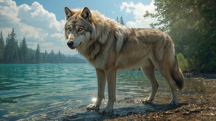 Fototapeta premium Digital artwork of a mythical wolf creature.