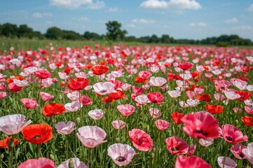 Field filled with blooming poppies