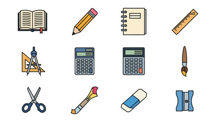 Educational Elements Collage: A vibrant collection of essential learning tools, including a book, pencil, notebook, ruler, and more, arranged in a clean and organized composition.