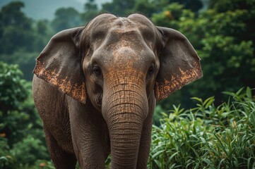 Close-up of a wild elephant in its natural habitat