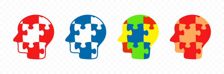 Human head is assembled from puzzles, graphic design. Intellect, intelligence, logic and thinking, vector design and illustration
