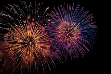 Colorful fireworks bursts against a black night sky