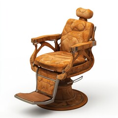 Vintage barber chair, tan leather, ornate design