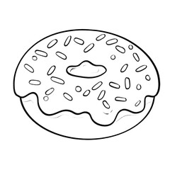 Frosted donut with sprinkles, outlined for coloring pages and sweet-themed illustration designs