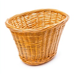 Oval wicker basket, light tan color, empty, isolated on white background