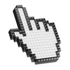 3d Click Pixel cursor or computer mouse pointer hand icon - 3d illustration