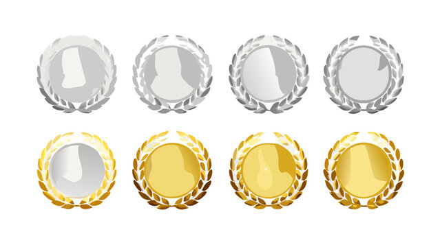Gold silver laurel wreath award medal badge achievement victory success honor champion prize competition 1st place 2nd