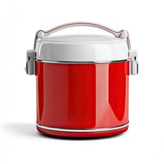 Red insulated lunch container,  circular, glossy finish