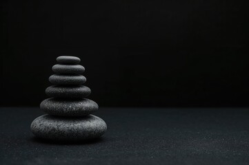 Obraz premium Stack of spa stones arranged like a pyramid on a dark backdrop