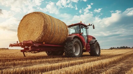 Obraz premium Round hay bales on rolling hills with farmhouse in rural amish farmland