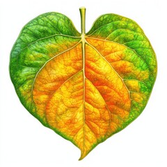 Close-up of a heart-shaped leaf, vibrant green and orange