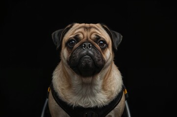 Obraz premium Close-up of a unique dog with disabilities against a dark backdrop