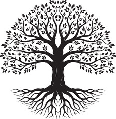 Obraz premium Black Tree of Life Silhouette Vector on White Background Spiritual Artwork
