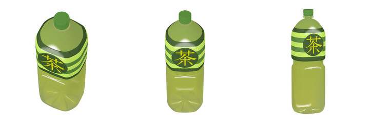 日用品のイラスト素材　ペットボトル　2L 　お茶（1）　カット三点セット
