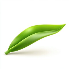 Single vibrant green leaf, smoothly curved, against white background