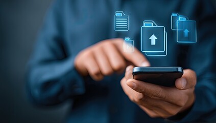 Person uploading documents to phone