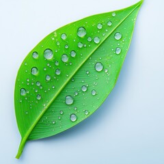 Close-up of a vibrant green leaf,  adorned with glistening water droplets