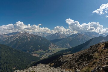 Wide-angle perspective of mountain landscapes