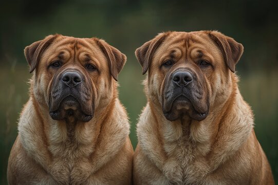 Close-up of a pair of large molossian dogs from the cadebo line