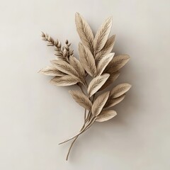 Beige botanical arrangement.  Delicate, sculpted leaves and small blossoms.  Elegant, minimalist aesthetic