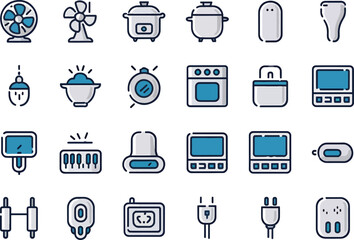 Fototapeta premium Minimalist bold black line art icons set for electric home appliances silhouette line art illustration royalty free stock photos premium quality