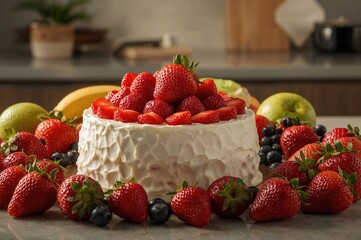 Image of a healthy, colorful dessert crafted from fresh fruits in a kitchen setting