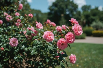 Outdoor Pink Rose Shrub in Natural Setting