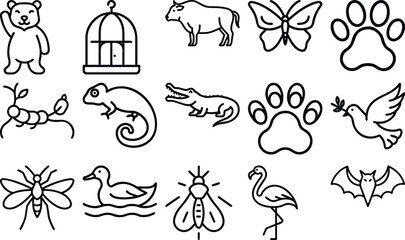 Obraz premium Vector art of collection of animal and insect line art illustrations