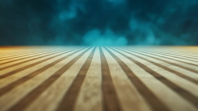 Lines on the horizon: An eye-level shot showcasing a wooden floor with elegant lines, against a dramatic sky backdrop that evokes a sense of tranquility.