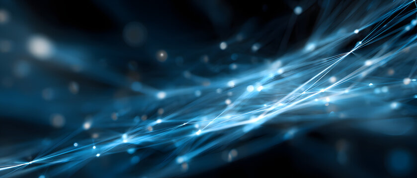 The image showcases an absract background featuring lowing blue lines and a nework of interconnected nods. The composition highligts a dynamic and futuristi theme