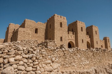 Ancient Berber granary with fortified architecture in a desert setting