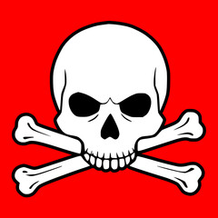 Black and Red Skull and Bones Crossbones Poison Icon
