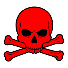 Black and Red Skull and Bones Crossbones Poison Icon
