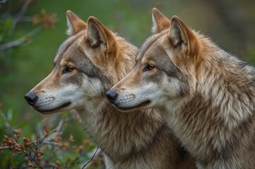 Fototapeta premium Close-up headshot of Canis lupus in natural habitat