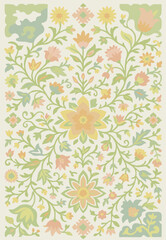 Folk art inspired Persian Vector Carpet with modern Pattern in high definition isolated on white canvas with trending colors
